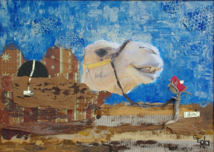"Kamel", 2009<br>Collage/ Acryl<br>70x50cm